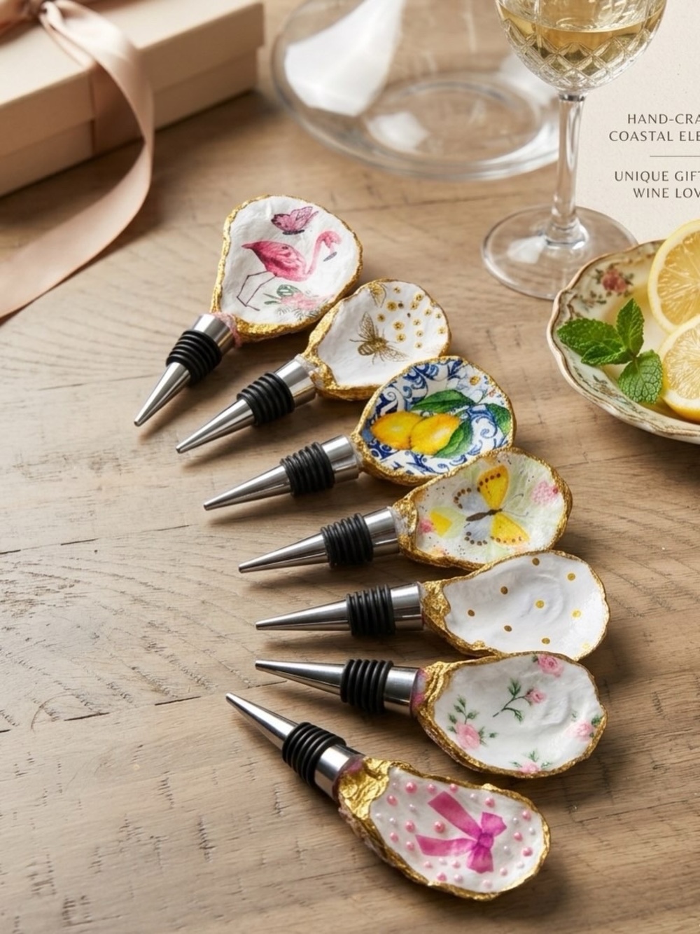 Handcrafted Decorative Shell Wine Bottle Stoppers - Assorted Pink, Yellow & Blue